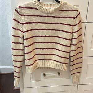 Madewell Cream and Red Striped Crew Neck Sweater